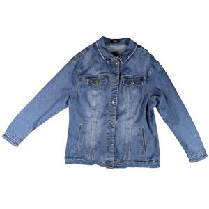 Agnes Orinda Denim Trucker Jacket Womens 1X Blue Medium Wash Stretch Jean Coat